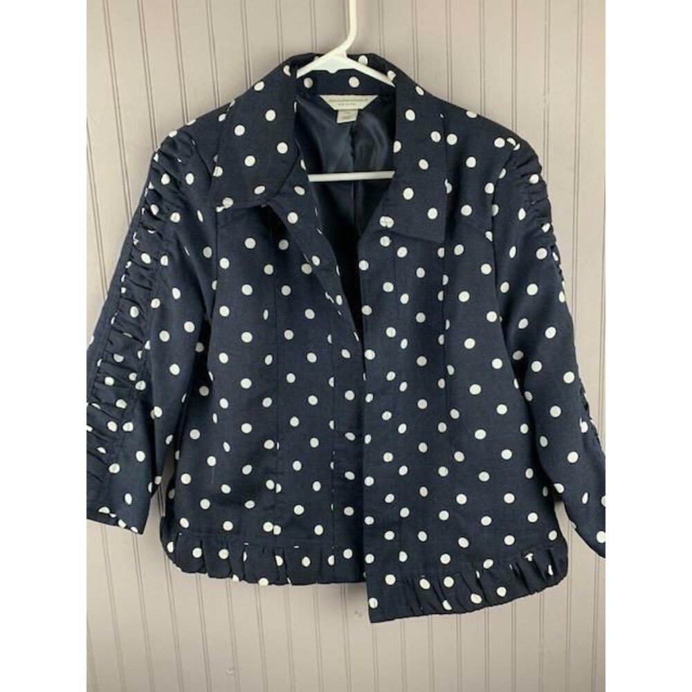 Christopher & Banks Size Medium Petite Womens Blazer Jacket Open Front Polka Dot
